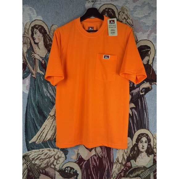 NEW Ben Davis Men's Small Orange Short Sleeve T-Shirt Heavy Duty Pocket Logo Tee - Picture 1 of 7